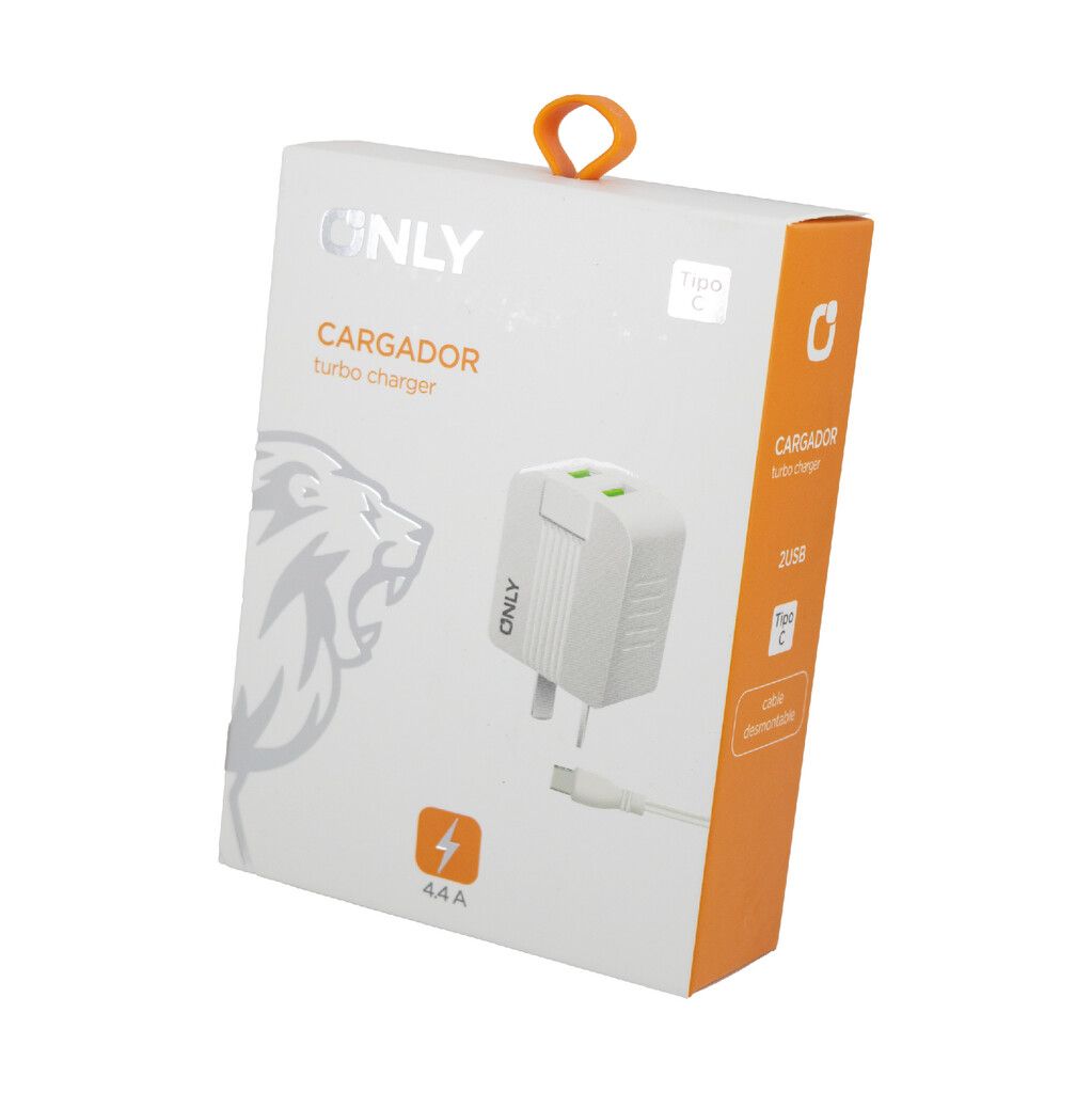CARGADOR 220V TIPO C 4.4 A. ONLY 2 USB + CABLE